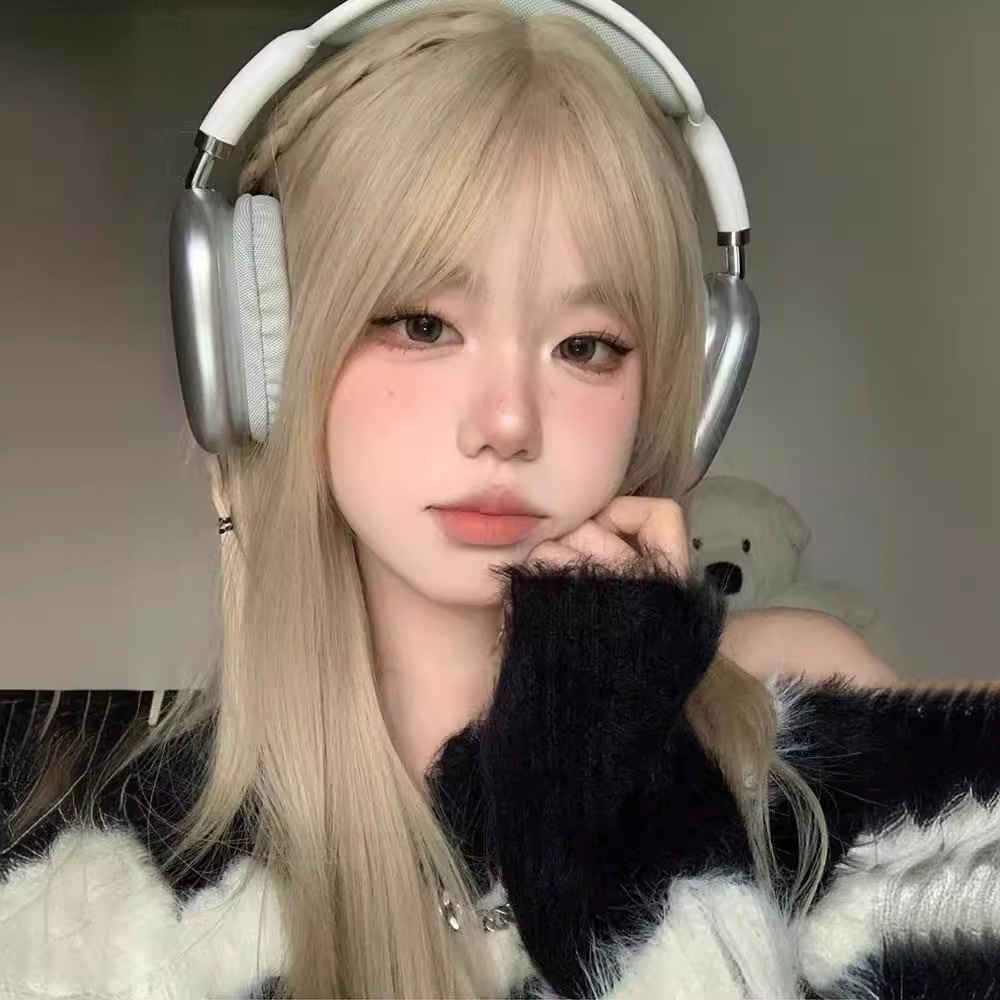 Peruca de oro blanco cabello largo moda natural ligero cabello completo simulación diaria cabello completo cabello humano completo estilo de cabello completo