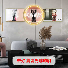 轻奢壁画北欧客厅发光装饰画沙发背景墙现代挂画晶瓷圆三联画60cm