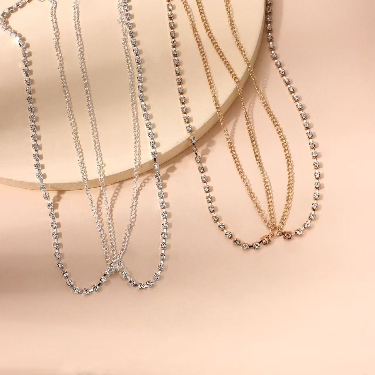 European and American cross-border fashion, minimalist headwear, elegant and sophisticated metal tassel chain, rhinestone headband, hair chain