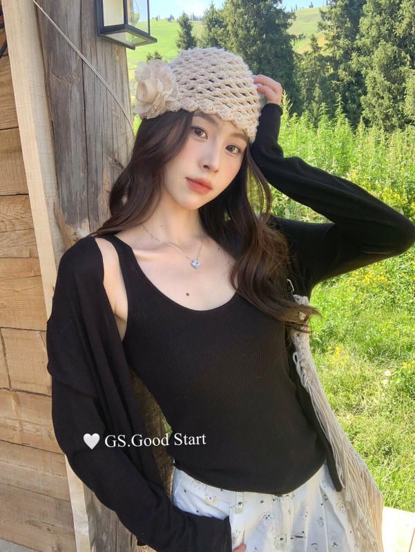 松弛入秋拿捏不同feel休闲慵懒风韩系针织开衫+背心套装G7003|undefined