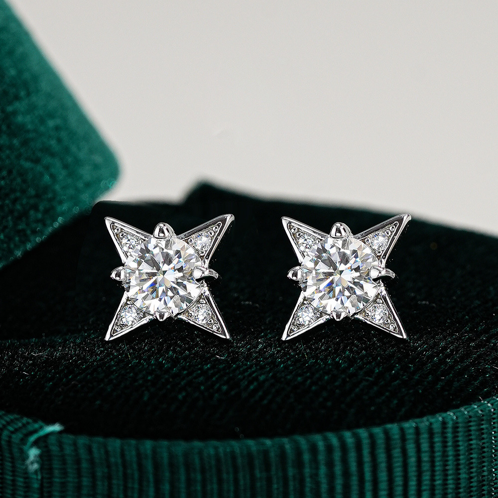 Short earrings, silver 925 sample, with snowflakes