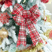 跨境外贸现货圣诞节彩带装饰仿麻格子雪花丝带蝴蝶结