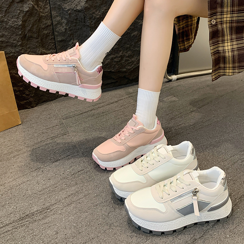 Women's Thick-Soled Zip-Up Sneakers for Petite Individuals, 2026 New Model, Rubber Sole, Color-Blocking Running Shoes, Student Street Style, Forrest Gump Shoes