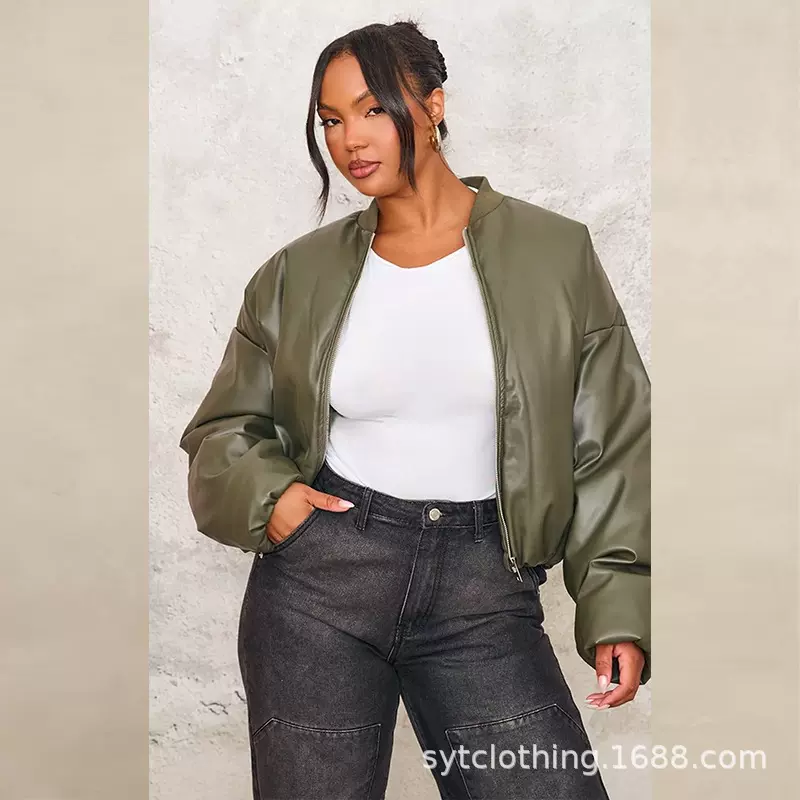 女皮衣批发的工厂 小单皮外套加工 皮夹克女韩版 大码皮衣女胖mm