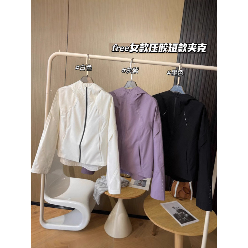 2025年春季新款女士连帽运动短款压胶夹克防水冲锋衣外套修身时尚|undefined