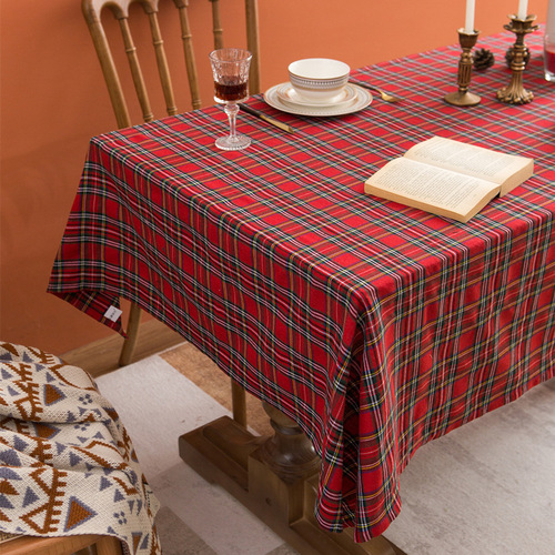 British and American Nordic cotton and linen plaid fabric tablecloth Christmas light luxury tablecloth large grid coffee table Internet celebrity cover