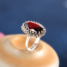 人品银品 S925银饰品泰国 工艺泰银爪镶石榴石女士戒指源头厂货