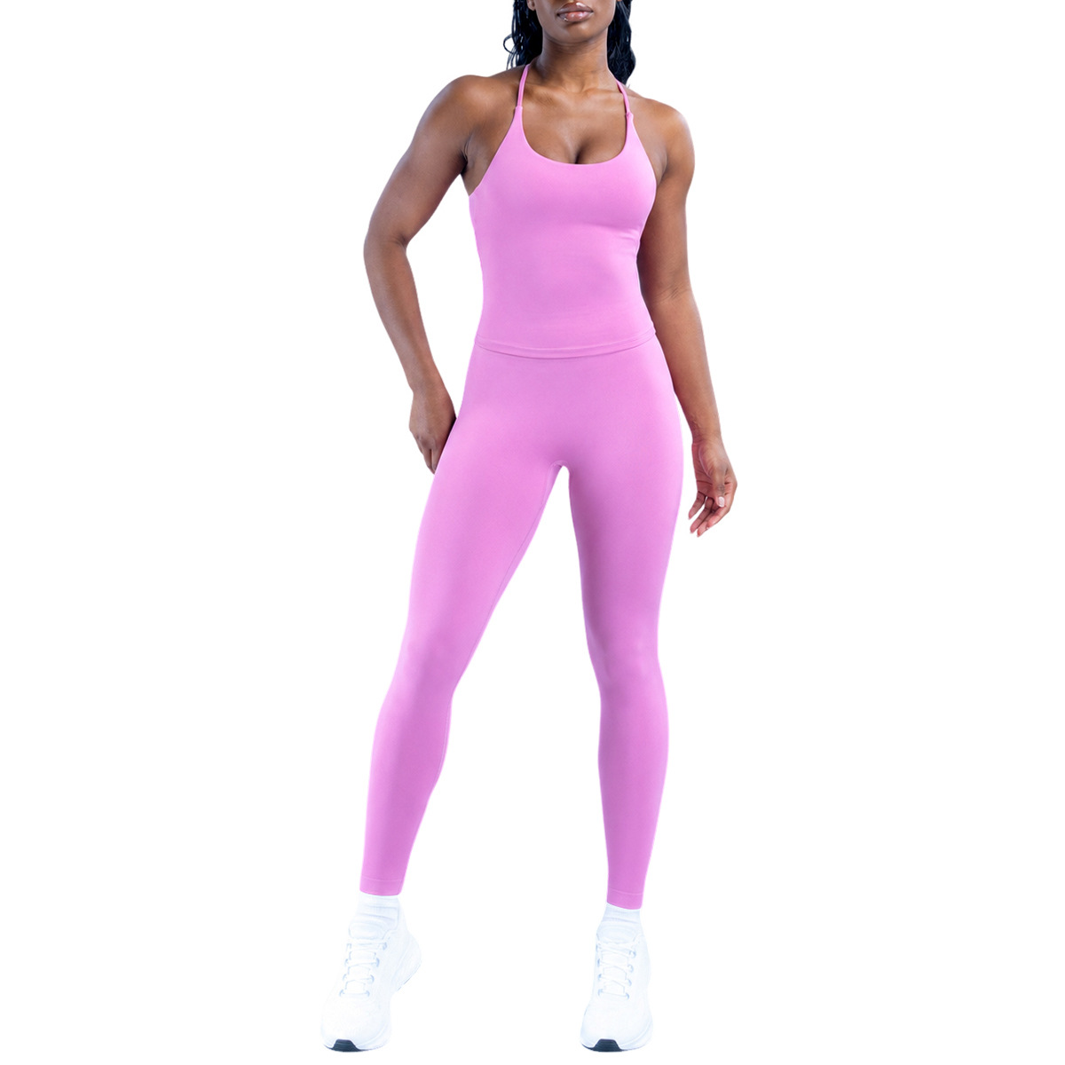 European and American Style Yoga Outfit Set for Women, Tank Top and Long Pants, Fitness Wear, Outdoor Sports High-Waisted Tight-Fitting Peach Butt Sports Set