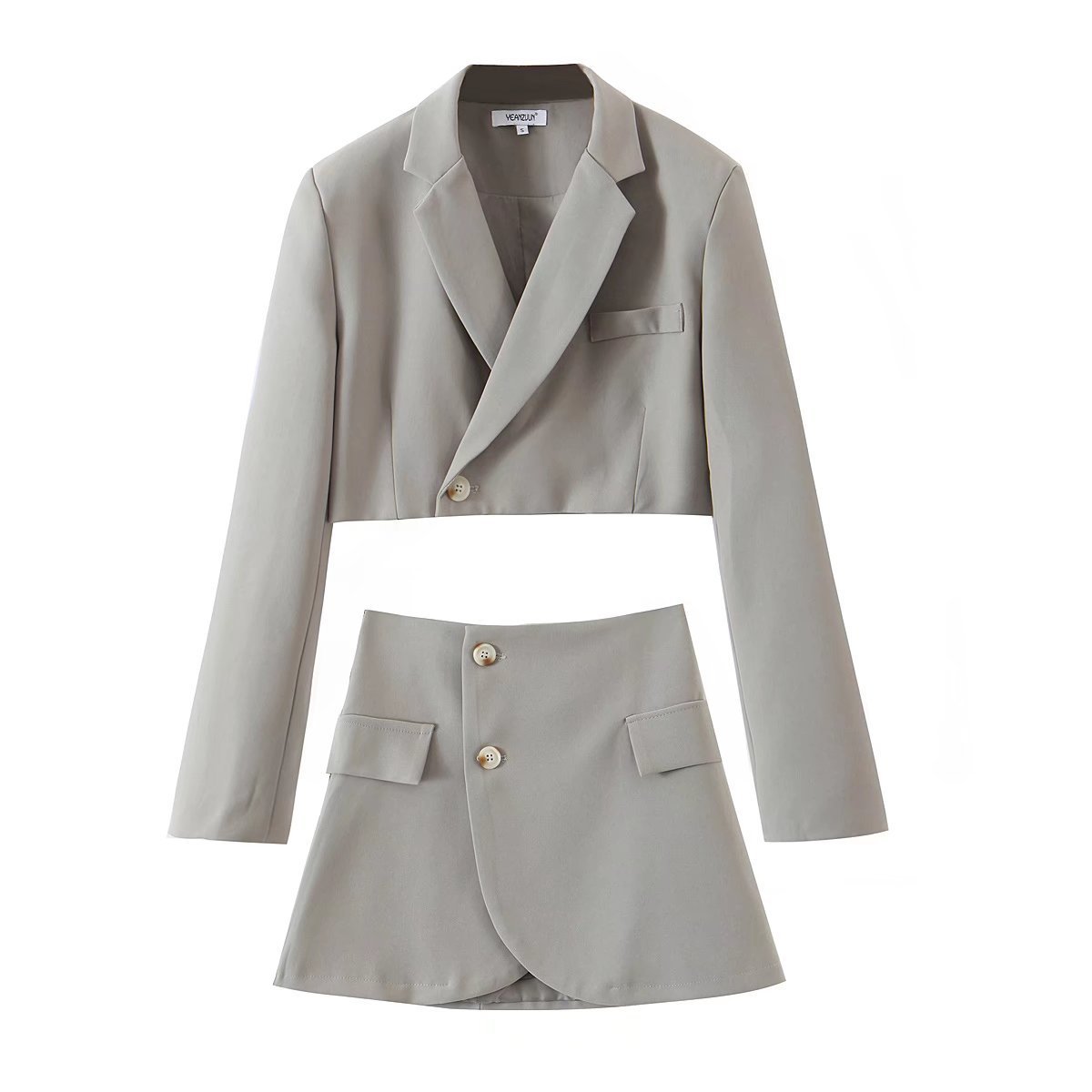 2022 New Women's Wear Autumn/Winter Gray Temperament Commuting Suit Set_voghion.com