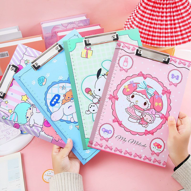 Новые файлы Rabu Blog, папка с мультяшным рисунком Sanrio для школьных принадлежностей, милый A4 держатель для бумаги/планшет с клипсой