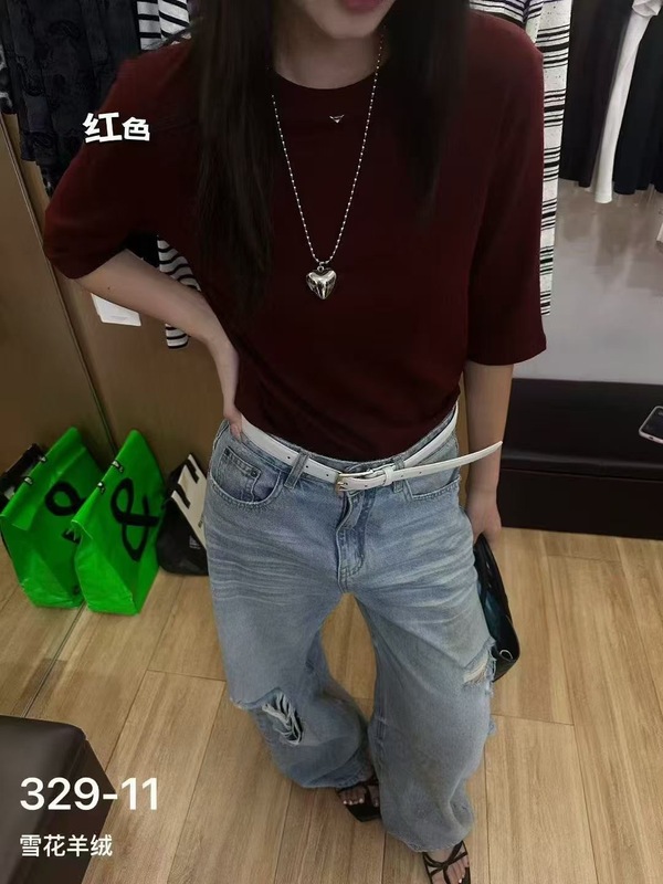 秋季新品羊绒棉小圆领中袖打底衫女修身半袖上衣基础百搭T恤|undefined