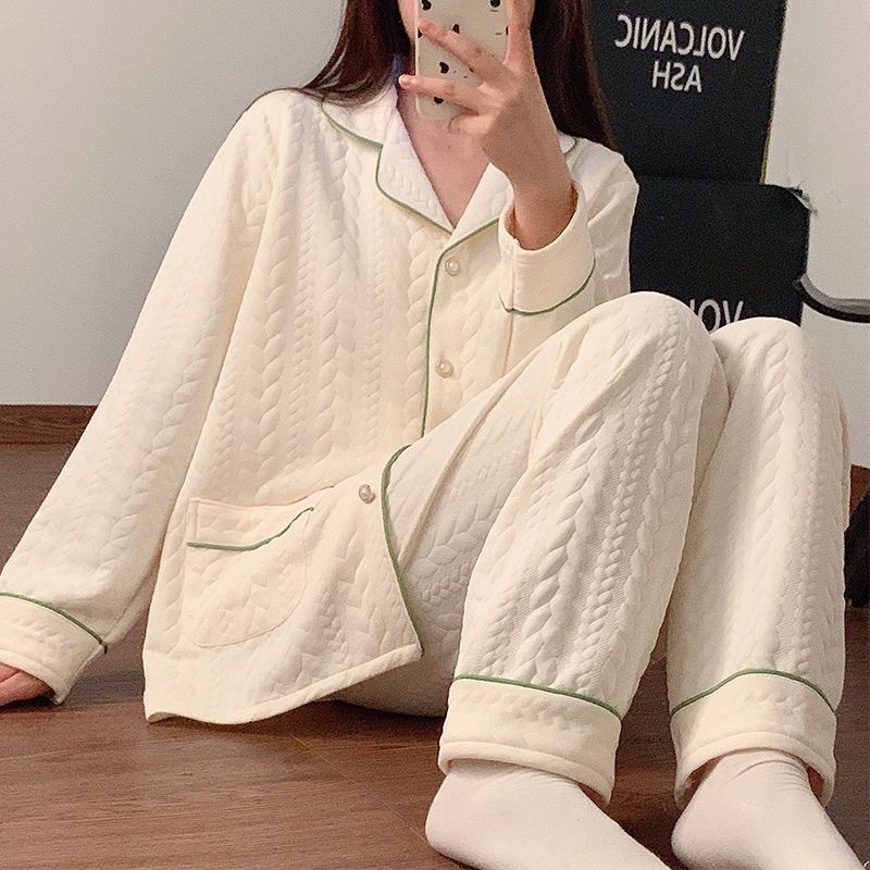 Pijamas de mujeres otoño invierno 2024 nuevo aire caliente invierno de algodón intercalado grueso manga larga se puede usar fuera conjunto de ropa de hogar