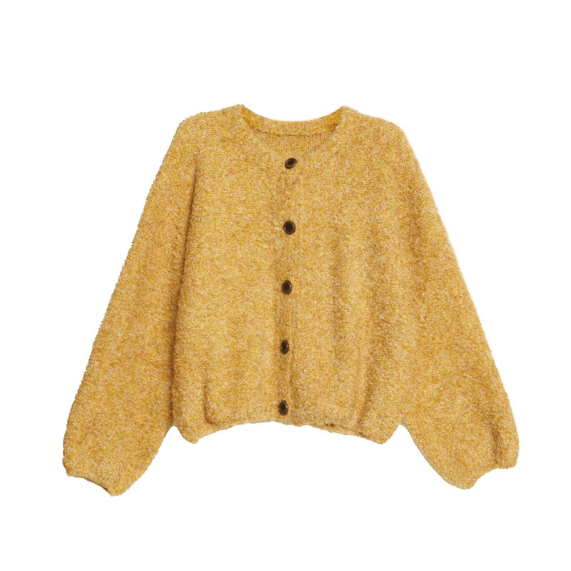 Suéter corto amarillo cardigan mujer otoño e invierno diseño de otoño nicho estilo perezoso suelta chaqueta de punto pequeña