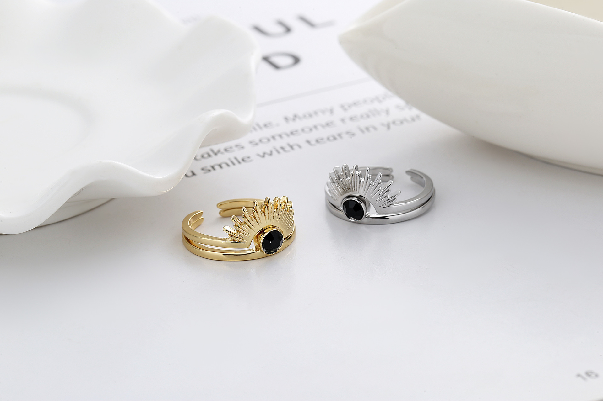 Fashion Sun Copper Plating Inlay Crystal Open Ring 2 Pieces