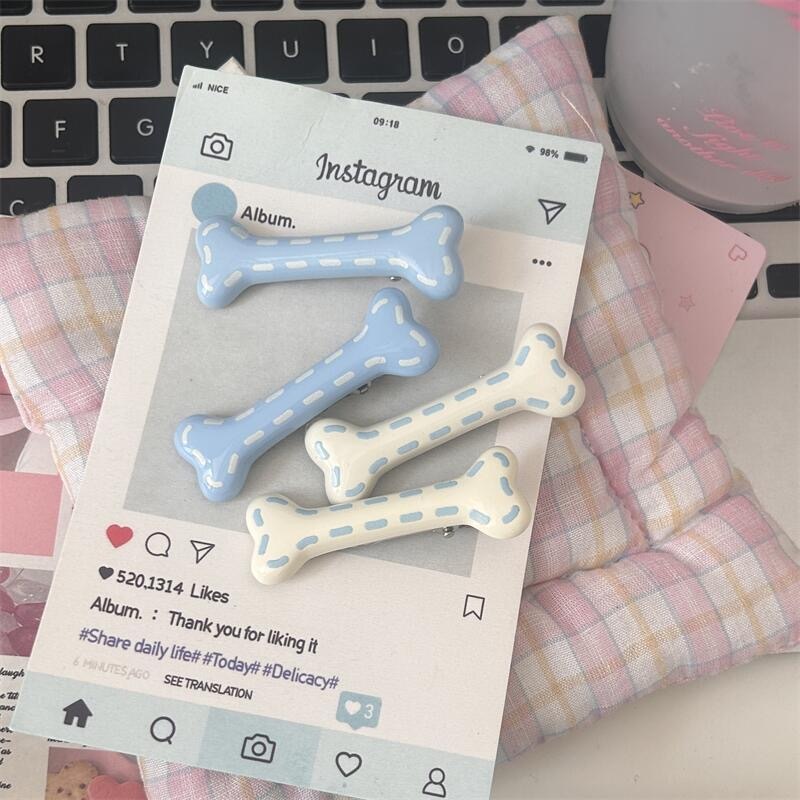 Cream-tied Cute Dog Bones Hairpin Women's Front Fringe Hairpin Side Broken Hair Duckbill Clip Children's Hairpin Headdress