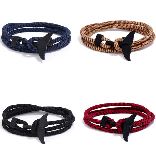 Trendy Couple Milan Line Ocean Series Anchor Style Whale Tail Bracelet Braided Rope Men's and Women's Bracelet Bracelet