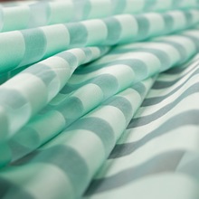 六代斑马线 平纹条纹装饰人棉大花小碎花连衣裙浅绿色欧根纱布料