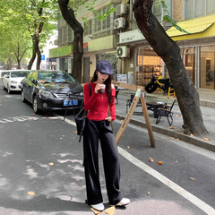 切糕自制小个子秋季设计感裤子女显高显瘦百搭休闲黑色阔腿牛仔裤