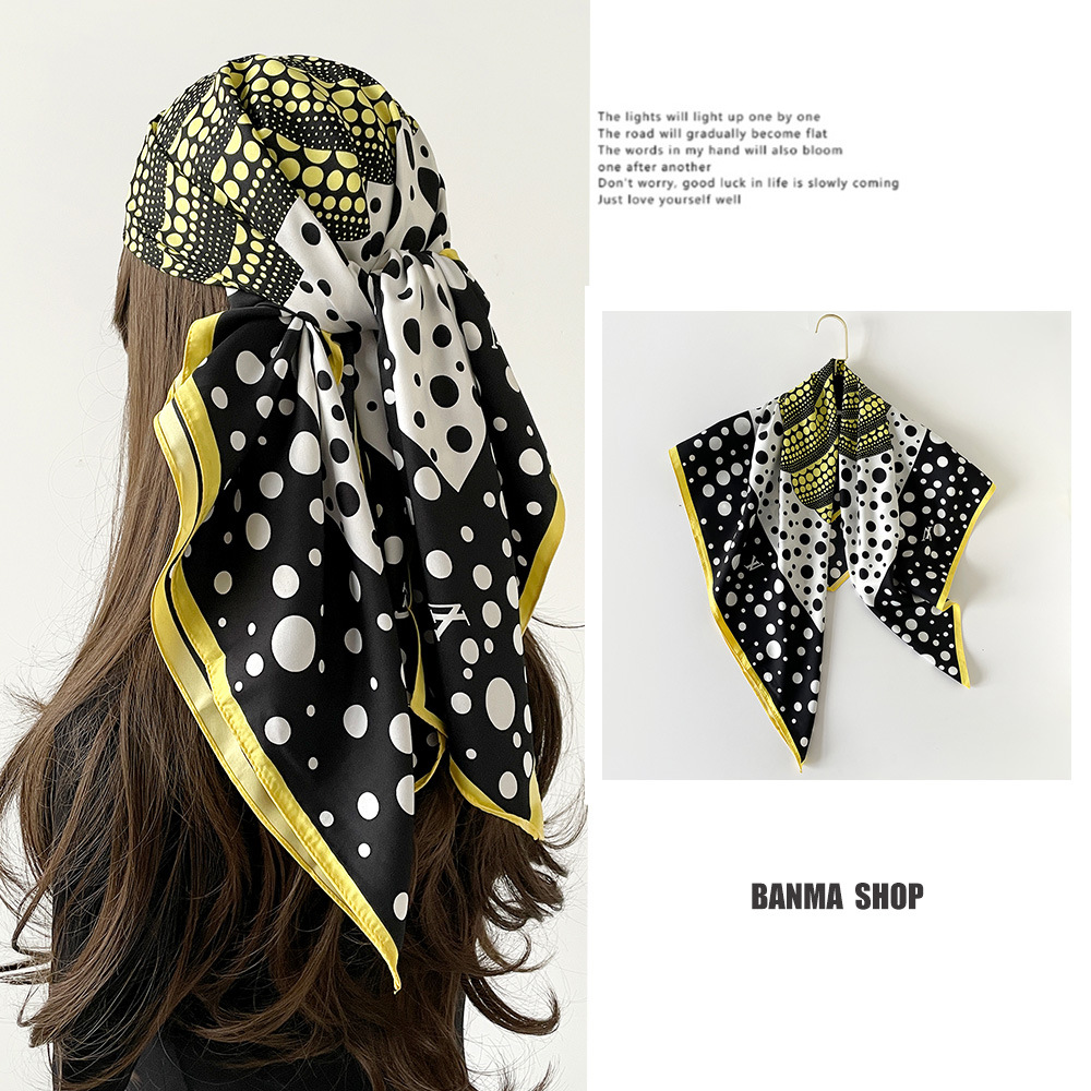 Leichter, luxuriöser quadratischer Schal aus Twill mit gepunktetem Kürbismuster – vielseitig, dünn, schlicht und elegant für Damen, neu für Frühling und Sommer_voghion.com