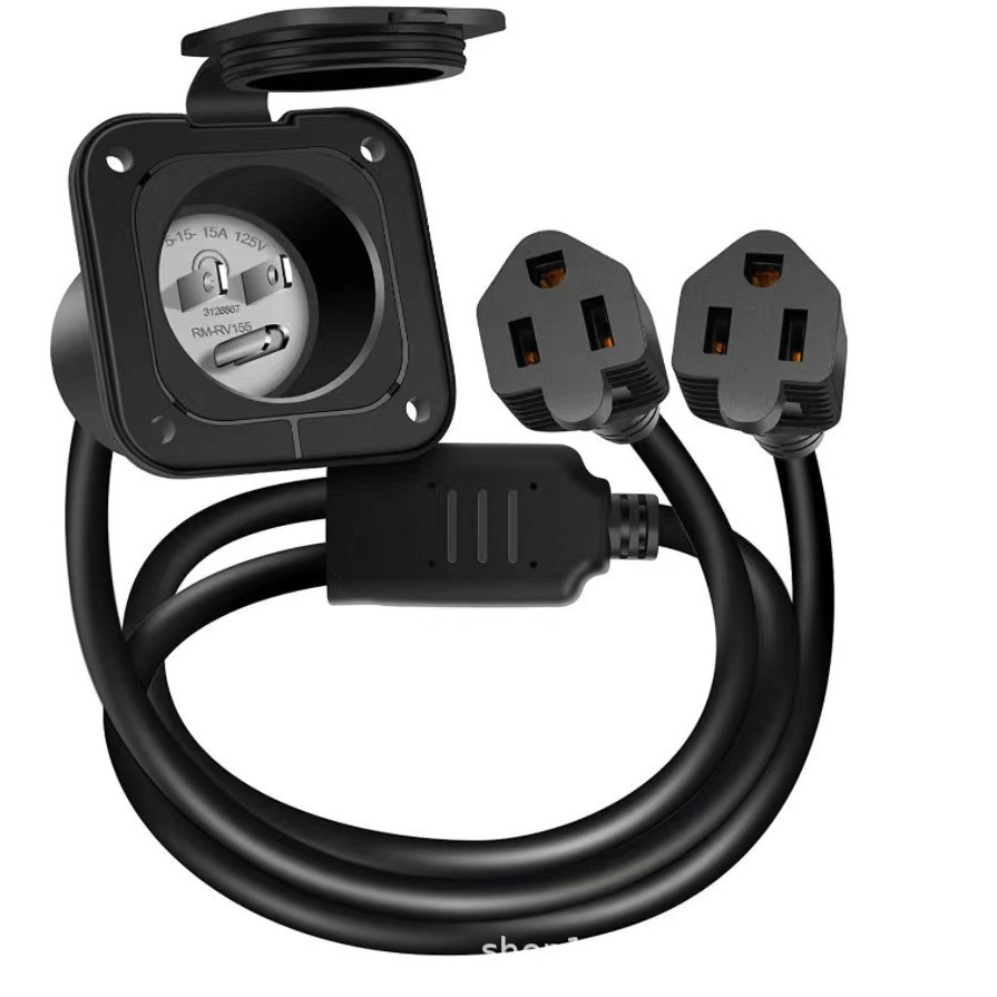 NEMA 5-15P转2*5-15R电源线 美式防水插头延长线美标一拖二延长线