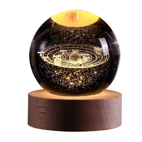 Bola de cristal luminosa, luz nocturna, cielo estrellado tallado en 3D, base de madera maciza, decoración de escritorio creativa, regalo de cumpleaños