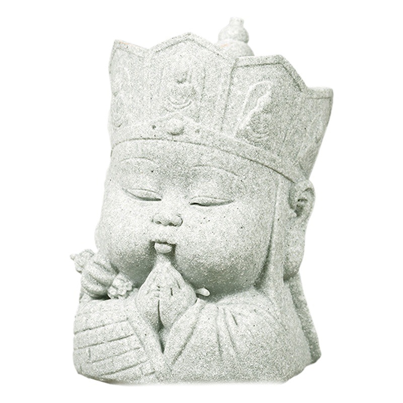 Simulación creativa de "Viaje al Oeste", artesanía de pequeñas estatuas de Buda en arenisca verde, mini decoración acuática con Pigsmy y Wukong.