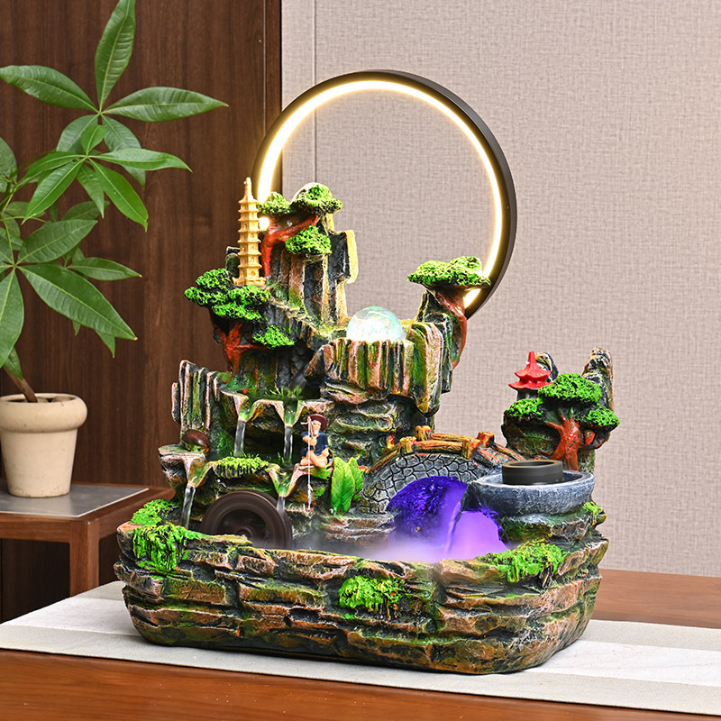 Ornamentación de agua de escritorio humidificador de oficina sala de estar fuente de agua circulante para atraer riqueza paisaje rueda de agua decoración ornamentos