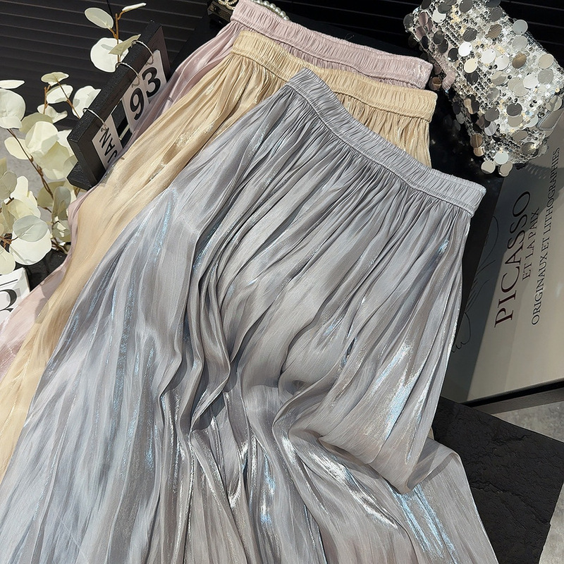 Vintage Western Wrinkle Dendulum Skinny High Waist A High Gloss Pearlescent Carcass Chiffon Pleated Skirt Vintage Western Wrinkle Dendulum Skinny High Waist A High Gloss Pearlescent Carcass Chiffon Pleated Skirt
