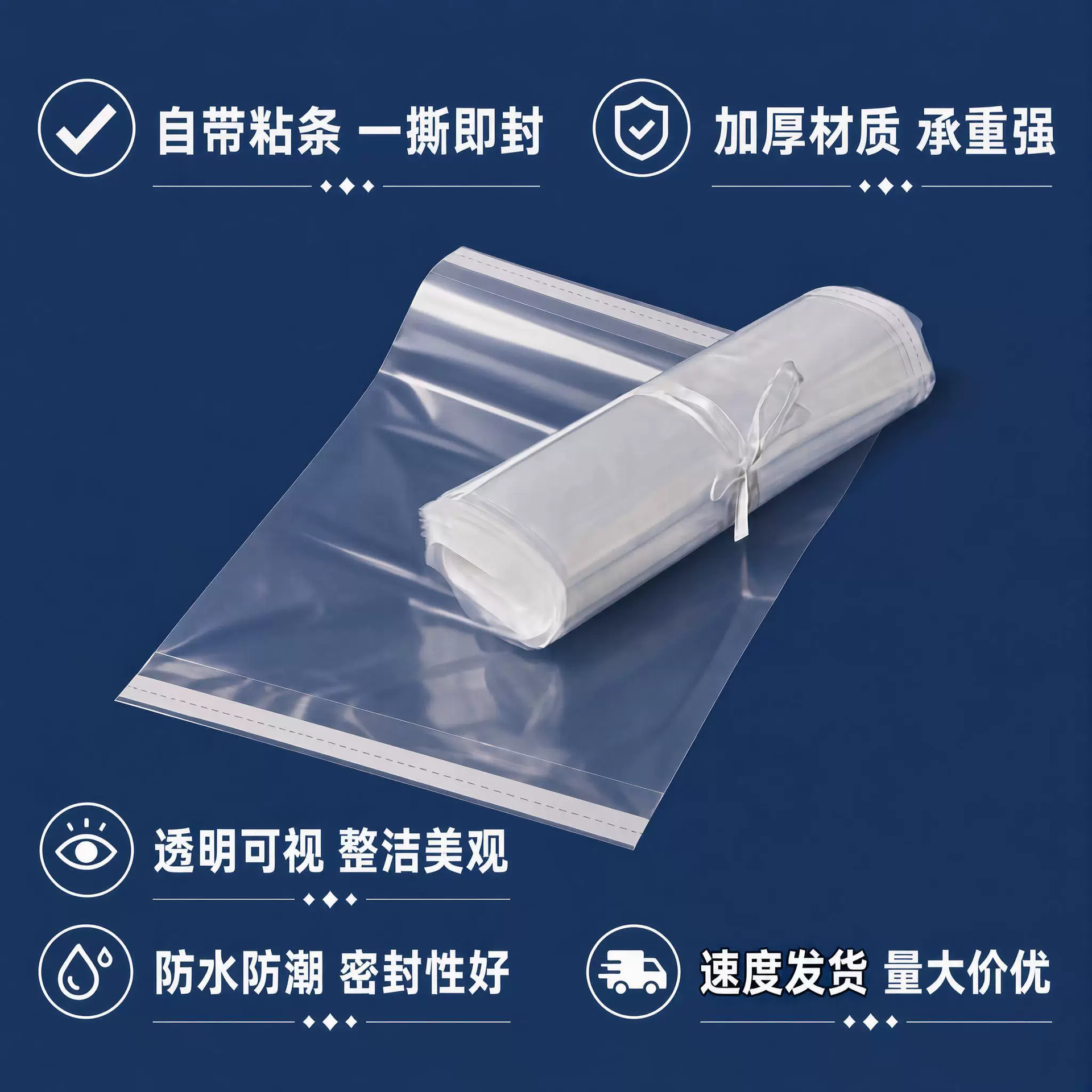 自粘密封保鲜食品级加厚耐用密封不干胶可重复封口透明自粘袋