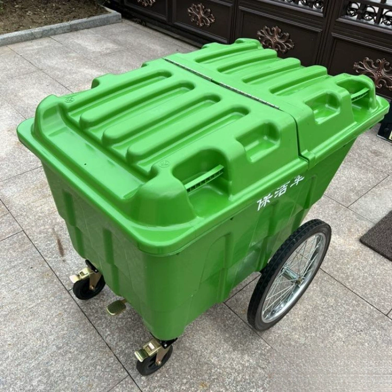 400L550L пластиковая санитарная машина для уборки, мобильный мусорный контейнер, уличная тележка для мусора с крышкой и колесами