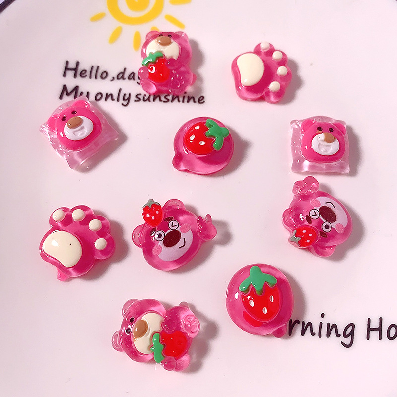 Dibujos animados transparente fresa oso bricolaje accesorios de resina gel de crema accesorios para el cabello funda para teléfono móvil hebilla de zapatos pegatinas de refrigerador material hecho a mano
