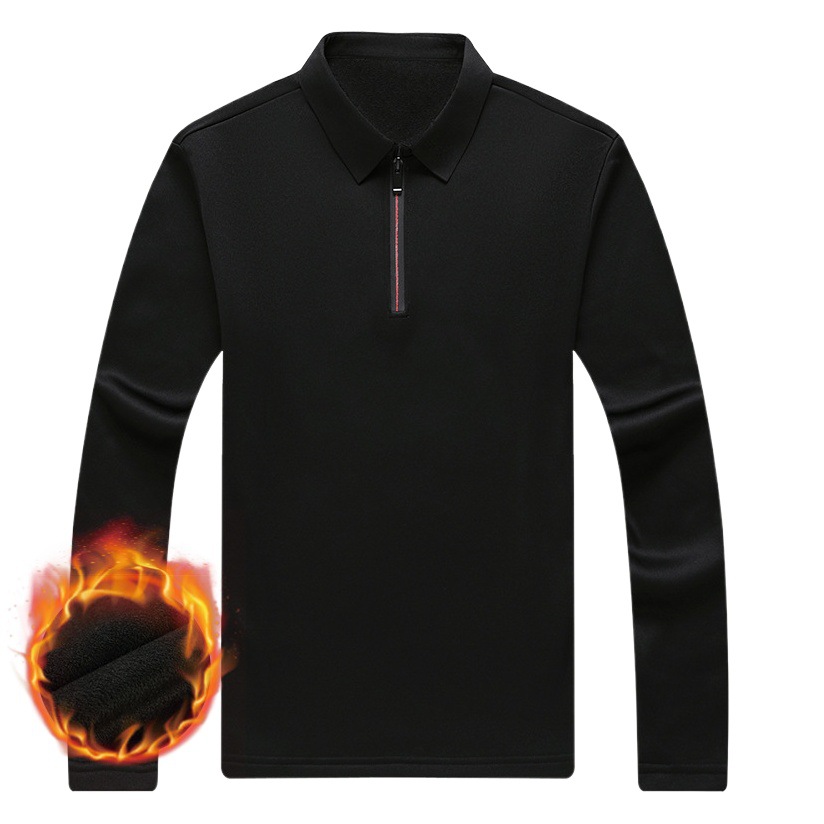 Otoño e invierno Nueva media cremallera de forro polar engrosada camisa de polo de los hombres de la solapa de color sólido de manga larga Camiseta joven y de mediana edad que basa la camisa de los hombres