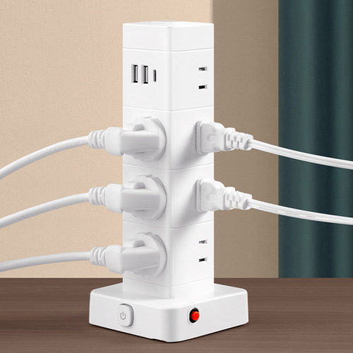 Vertical tower socket multi-function with USB charging office multi-hole strip household LED desk lamp with cord plug board