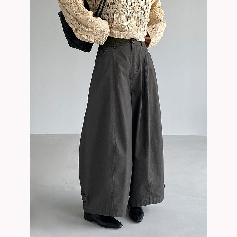 Diccionario 100 cotton cuffed high-waisted casual curved-leg pants for women, autumn 26, elastic waist, workwear wide-leg pants 1997
