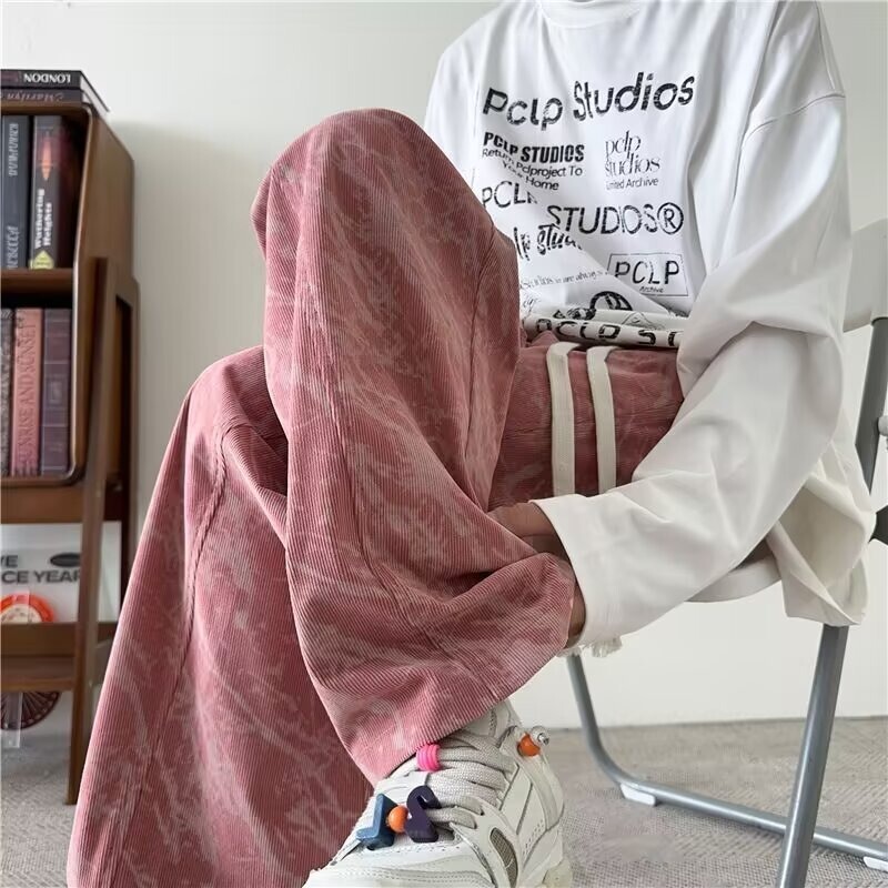Tie-Dye Corduroy Pants Men Spring Summer Straight Loose Wide-Leg American Style Trendy New Sweatpants Cool Casual Pants