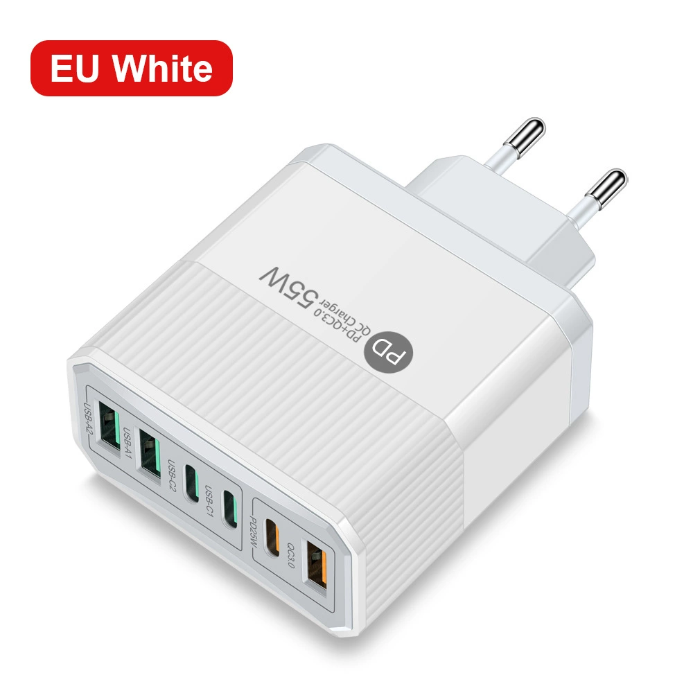 Зарядное устройство для мобильного телефона 3PD+3USB, быстрая зарядка для путешествий, зарядный блок PD55W QC3.0+PD25W