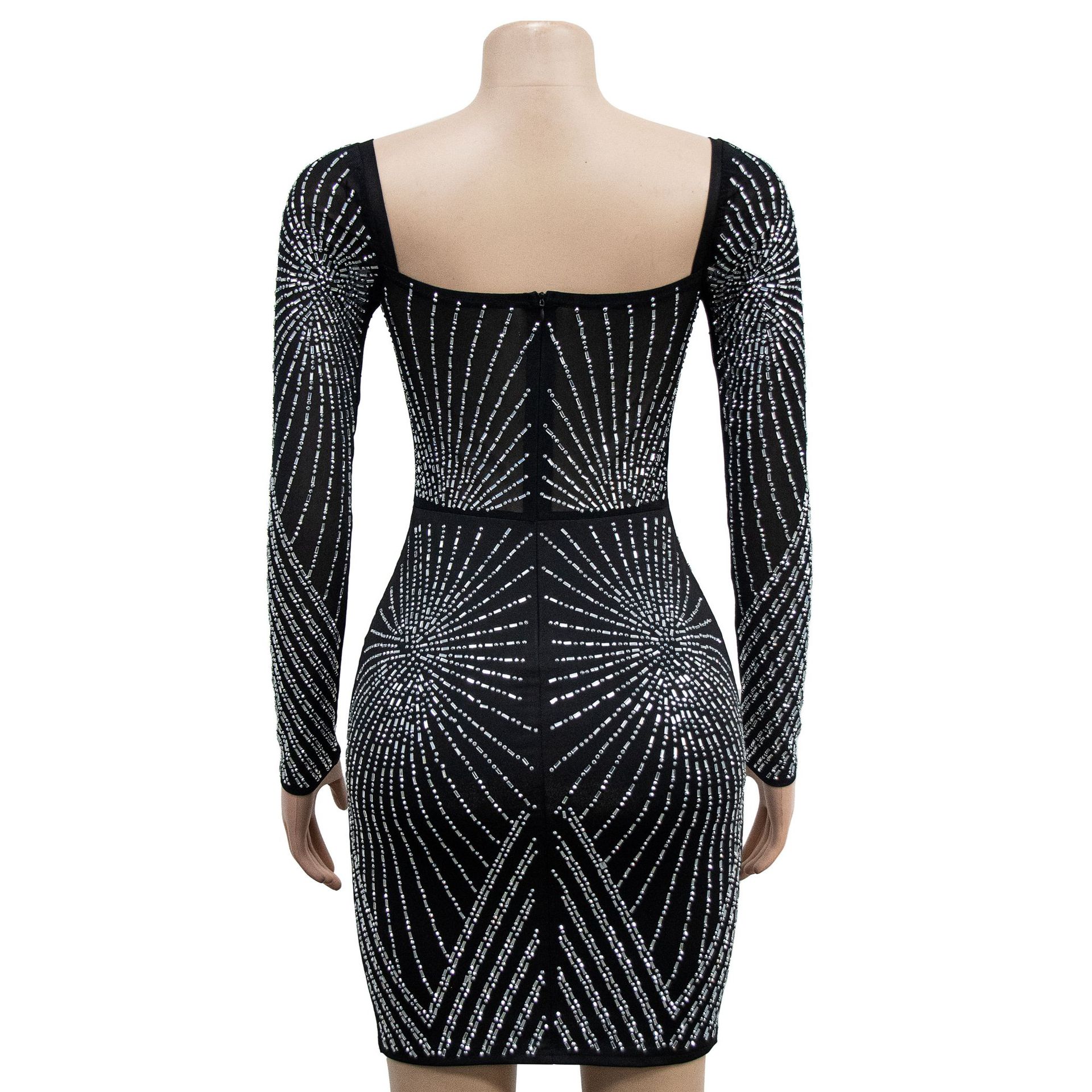 392g Weight Above Knee Dress Length Type Long Sleeve Sleeve Length Party Dress Dresses Type Regular Sleeve Sleeve Type Spandex, Polyester Fabric Type Mid Waist Waist Line Daily Occasion V Neck Neckline Regular Fit Fit Type Solid Color Pattern Summer, Spring, Autumn Season Women's Gender Diamond Design Elegant Style Wholesale Women's Elegant Diamond Solid Color Daily V Neck Long Sleeve Party Dress 26