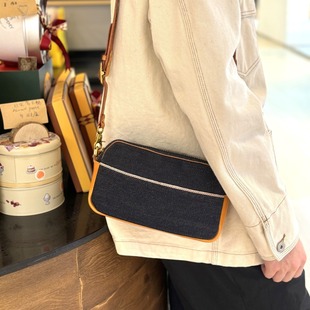 Factory direct design heavyweight red ear denim bag tannin vegetable tanned leather bag Japanese and Korean style all-match fashion bag