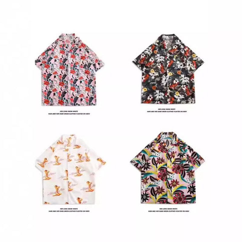 American Retro Classic Cuban Collar Shirt Men's Short-sleeved Summer Casual Loose Hawaiian Baroque Shirt