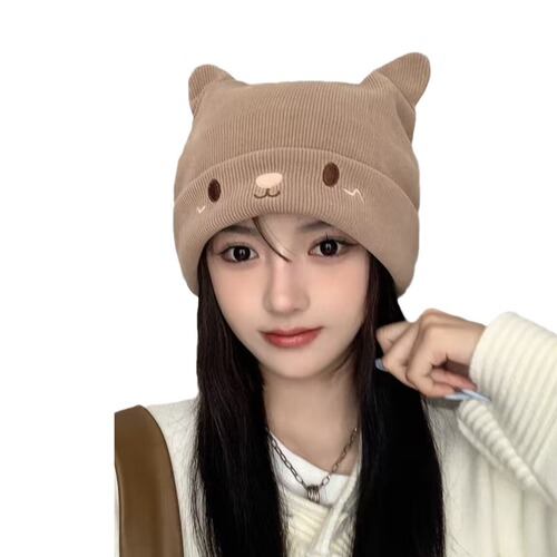Autumn/Winter thin oversized headband hat with Japanese cartoon cute rabbit ears maternity stackable hat for warmth, knitted cold cap