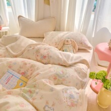 秋冬保暖棉加绒四件套A类母婴级纯棉双层纱华夫格绒牛奶绒三件套4