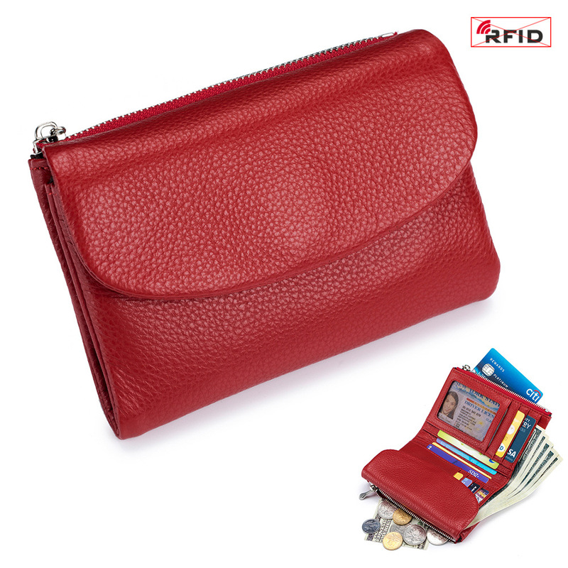 本革ショートウォレット RFID ファッション ソフトレザー質感 ハンドバッグ 女性用 大容量収納バッグ 一層牛革財布|undefined