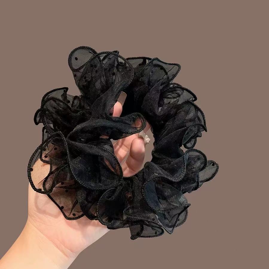 Laço de cabelo minimalista coreano em tecido de malha com estampa de bolinhas, sofisticado, adiciona volume, acessório elegante para cabelo._voghion.com