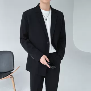 高级感秋季休闲西装外套男韩版宽松男装痞帅潮流轻熟男士西服套装
