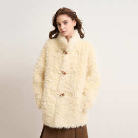 皮毛一体羊羔毛外套女慵懒风牛角扣软糯奶呼呼毛毛大衣秋冬加厚款