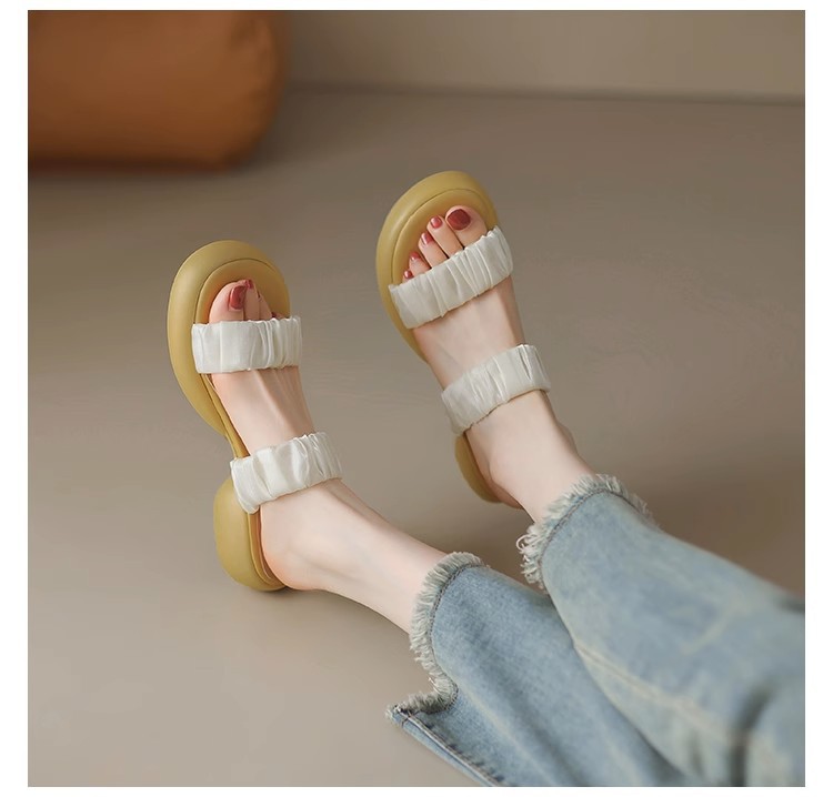 Ruodan Original High-end Sense ~ Infradito in seta con suola spessa e punta tonda capispalla da donna moda sandali e pantofole con tacco spesso_voghion.com