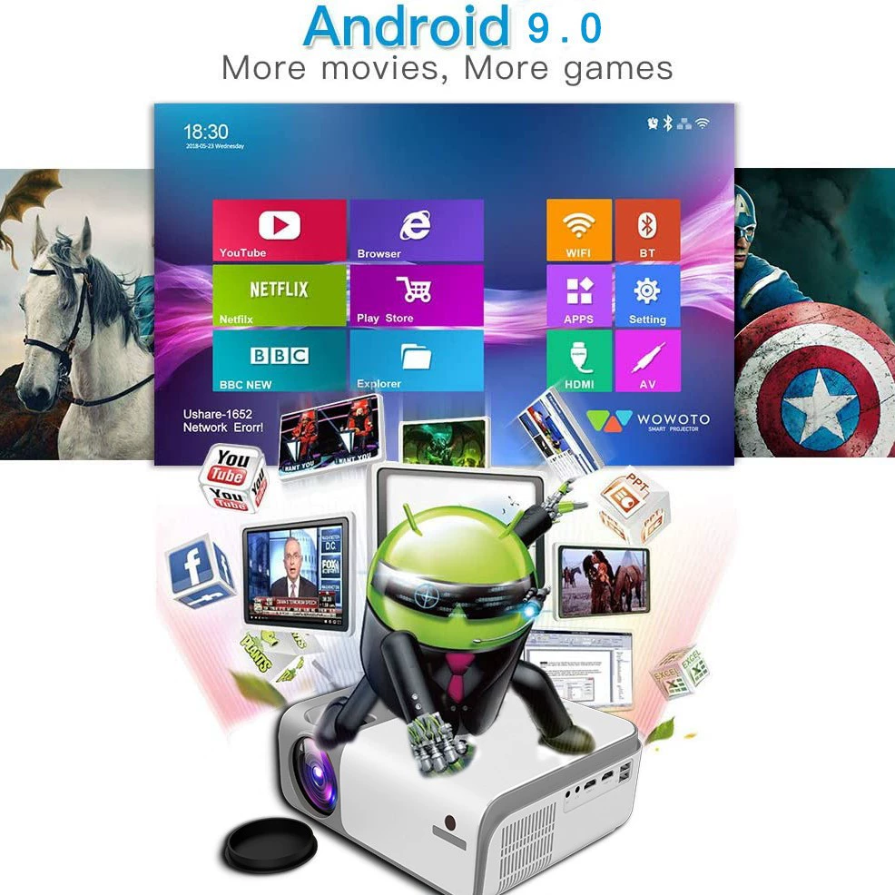 Новый проектор Full HD 1080P с Wi‑Fi, удобный беспроводной дубляж с экрана телефона, для дома и офиса, большой экран