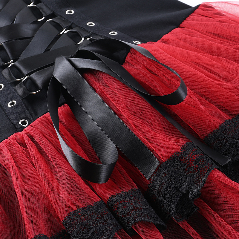 Vestido tipo tirante de encaje tejido de malla de colores en contraste estilo Diablo NSGYB99145