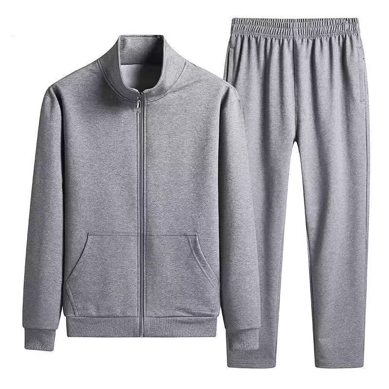 Heren sportkleding set in effen kleur voor de herfst: casual jasje met rits en joggingbroek, tweedelig ensemble_voghion.com