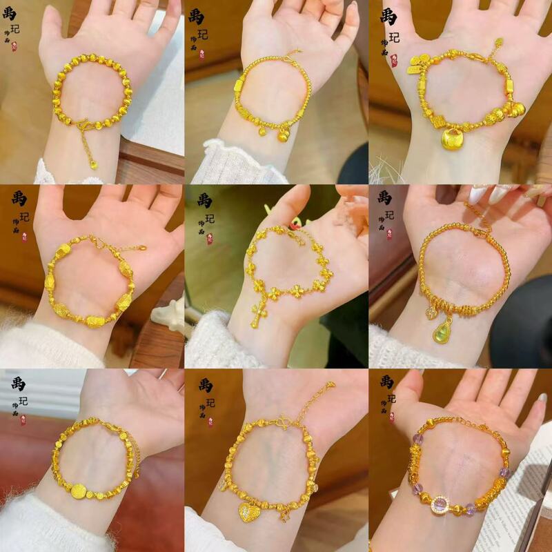 Gold Store Same Style Sand Gold Fat Fortune Four-Leaf Clover Gourd Cat's Eye Bracelet for Women Fashion Versatile Enamel Crystal Bracelet Gold Store Same Style Sand Gold Fat Fortune Four-Leaf Clover Gourd Cat's Eye Bracelet for Women Fashion Versatile Enamel Crystal Bracelet